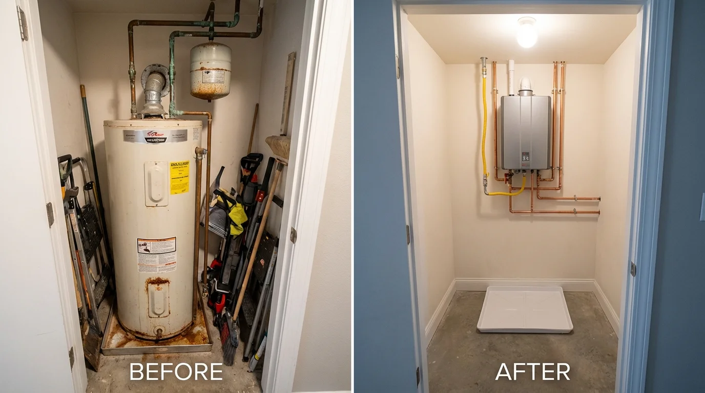 Tank water heater versus wall-mounted tankless unit comparison for San Saba, TX homeowners